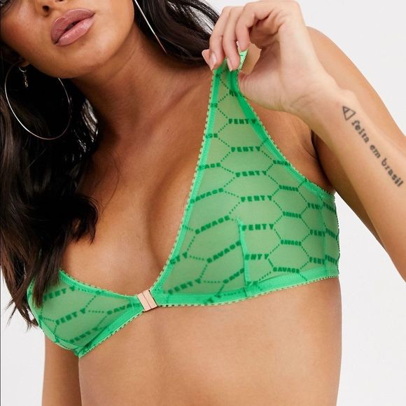 Savage X Fenty Other - Savage x Fenty Logo Mesh Unlined Bralette in Green